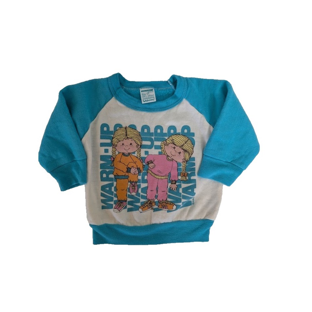 Vintage 80s Cabbage Patch Girls Colorblock Blue Pullover Graphic Sweatshirt 2T